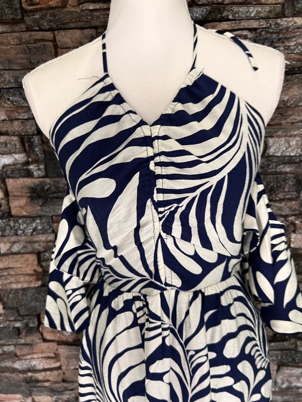 Lucy Paris Navy and White Tropical-Print Maxi Dress - Picture 7 of 12